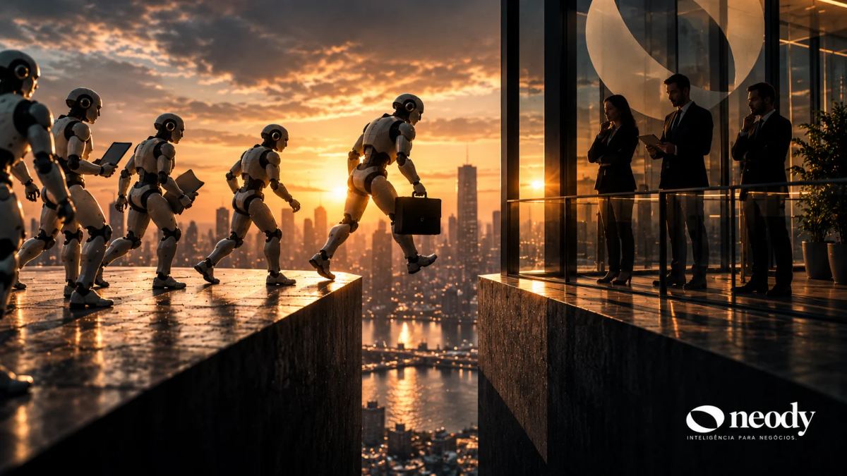 Composição abstrata sobre a avaliação de inteligência artificial para empresas.